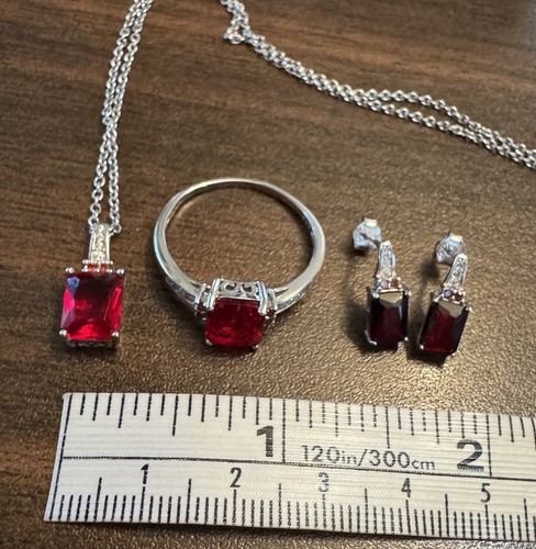 Konvolut Sterling Silber 925 Schmuck Ohrringe, Ring, Halskette, Rubin, rosa Diamant