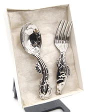 Reed & Barton Silver Plate Curved Baby Spoon & Fork Set