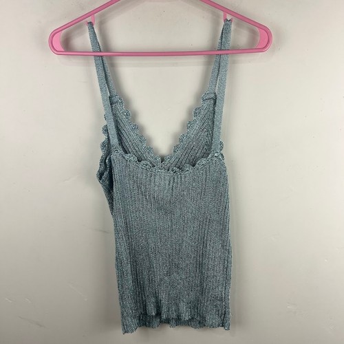 Canotta GANNI lurex a costine smerlata blu donna taglia small - Foto 5 di 8