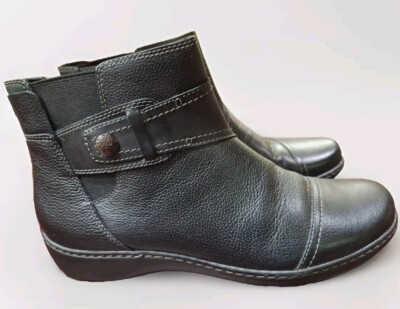 Clarks Womens Cora Tropic Pebbled Leather Zip Up Booties Shoes Black 9M