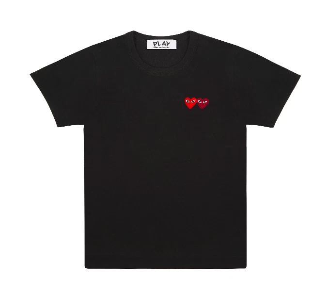 NEW COMME DES GARCONS CDG Play Men BLACK Short Sleeve Double Heart