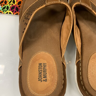 ?B2G1 JOHNSTON & MURPHY Brown Woven Leather Thong Toe Flip Flop Sandals Johnston & Murphy Brown On Brown Leather Thong Sandals  main image 4
