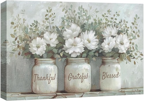 Wall26 Flowers Canvas Print Mason Jar & White Floral Inspirational Wall Art - Picture 5 of 7