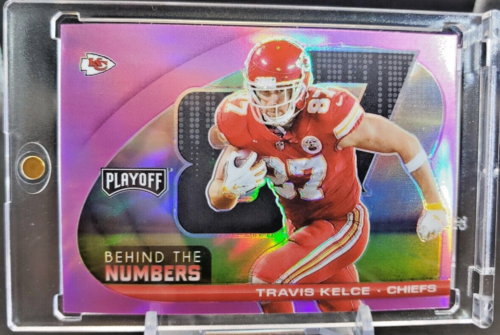 TRAVIS KELCE PINK RAINBOW REFRACTOR HOLO INSERT WITH CASE KANSAS CITY CHIEFS - Picture 1 of 4