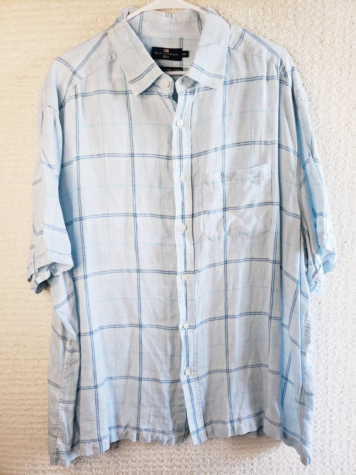 BLUE HARBOUR by Marks & Spencer Cooldown Linen Mens 3XL S. Sleeve Button D Shirt