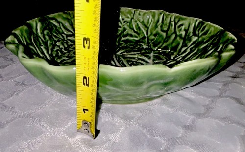 RARE VINTAGE PORTUGAL 807 OLFAIRE CABBAGE LEAF Decor Ceramic Green Serving Bowl - Picture 12 of 13