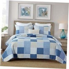 Quilt King Size - 100 Cotton King Size King 98"x106" Blue/Beige/White