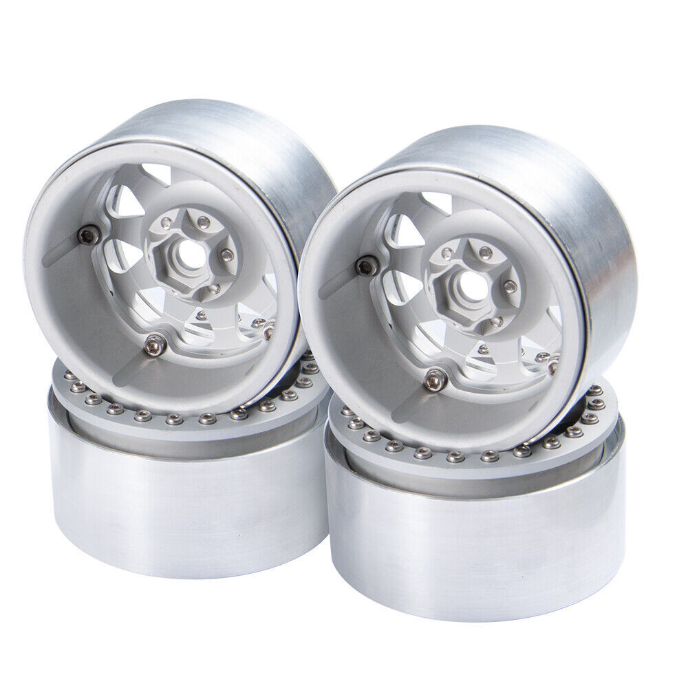 Que-T 4-Piece RC Beadlock Wheel Rims – 2.2 Alloy Metal Wheels For 1/10 Axial Wraith, TRX4, SCX10 (Black & Silver) - View #5