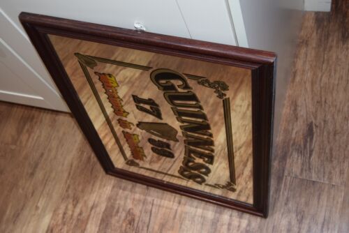 Stunning Vintage Guinness Mirror In Wooden Frame Brewed In Dublin 1759 Framed - Picture 8 of 9