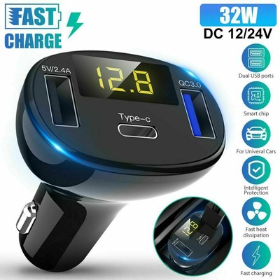 PC+ABS Type-C PD & USB & QC3.0 Mobile Devices Car Charger Dock Smart Charging