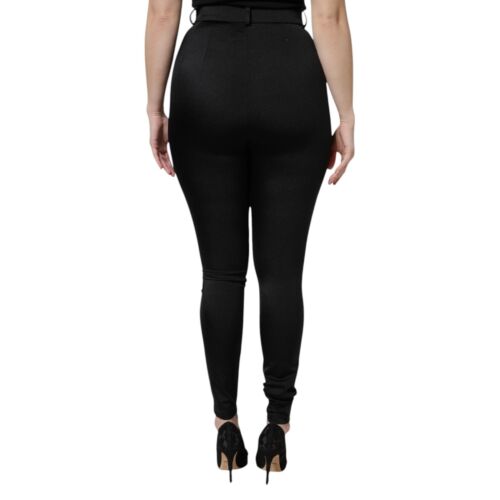 DOLCE & GABBANA Pants Black Nylon High Waist SlimFit Trouser IT46/US12/XL 900usd - Picture 3 of 9