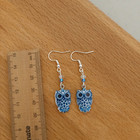 Cute Blue Owl Dangle Earrings Silver Hooks Bird Jewellery Clear AUS Free Post B
