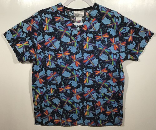 Scrub Top womens size XS extra-small White Swan Fundamentally Cotton Dragonfly - 第 1/4 張圖片