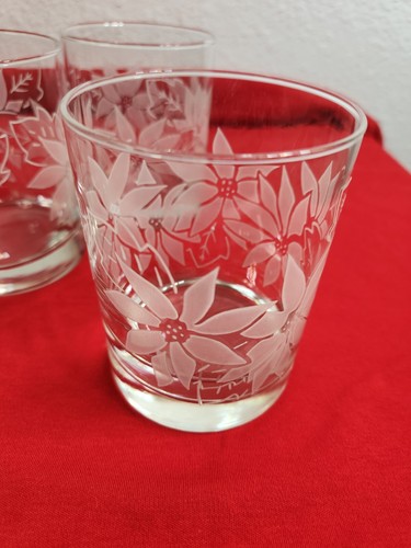 Crystal Christmas Poinsettia Glass Set 4-Piece Vintage Frosted Etched Fast Ship - Picture 4 of 9