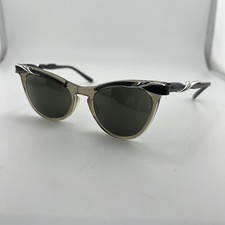 Vintage U/Z Cat Eye Black Silver Sunglasses 5 1/2 USA Made