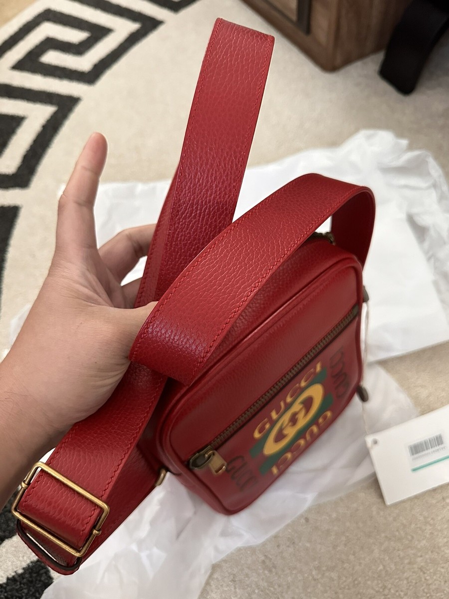 GUCCI CRIPTO PRINT RED LEATHER MESSENGER CROSSBODY BAG HARD GUCCI CRIPTO PRINT RED LEATHER MESSENGER CROSSBODY BAG HARD
