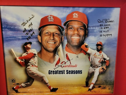 Stan Musial/Bob Gibson Signed Autographed 21x25 Framed Canvas Stats Inscribed - Picture 7 of 12