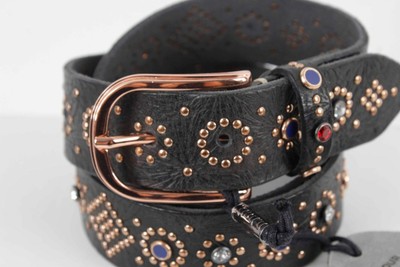 Bandolier NEW $210 Sz M 32 - 38 Black Leather Rose Goldtone  display picture 2