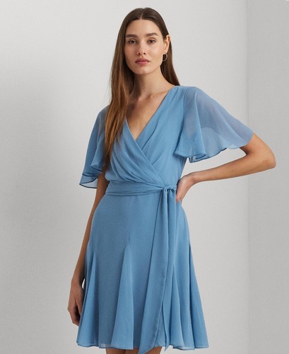 Lauren Ralph Lauren Women's Crinkle Surplice Dress Pale Azure SZ 18 Defect - Picture 2 of 14