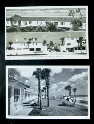 Two Vintage Pristine Postcards Daytona Beach Perry's Ocean Edge Court in 1941