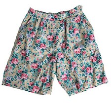 Woolrich Vintage Beige Pink Floral Linen Pleated Side Botton Shorts Size 12 6 