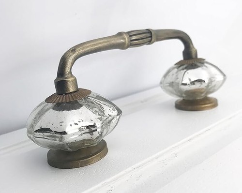 Mercury Glass Chrome Distressed Knobs Bridge Handle 4.5" Hole to Hole (5 Pack) - Picture 2 of 3