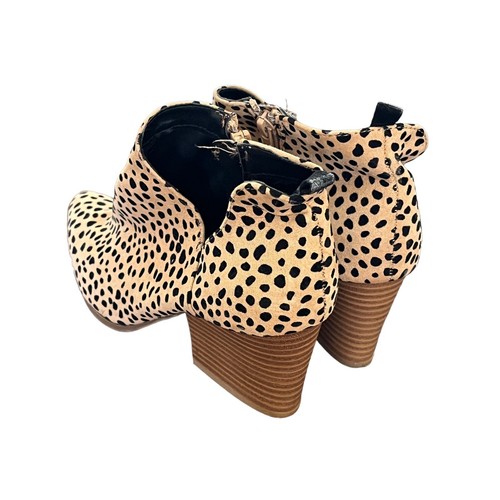 Qupid Booties Womens 7 Beige Leopard Print Cut Out Side Chunky Heel Boho Fall - Picture 6 of 13