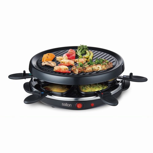 Salton 6 Person Raclette Indoor Electric Cheese Round Party Grill with Raclette