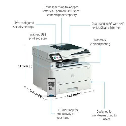 HP LaserJet Pro 4101FDW Wireless Mono Laser Multifunction Printer Copier Scanner - Image 2 of 4