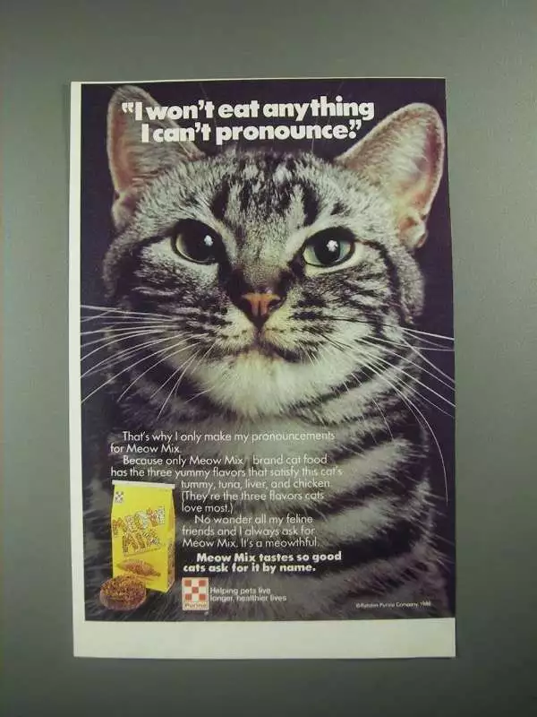 1987 Purina Meow Mix Ad Won t Eat Anything I Can t Pronounce eBay