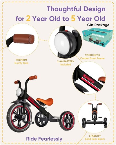 KRIDDO Kids Tricycles Age 24 Month to 4 Years, Toddler Kids Trike for 2.5 to 5 - Picture 4 of 6