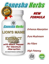 ORGANIC LION'S MANE MUSHROOM 90 CAPSULES 100% PURE HIGH POTENCY - NO FILLERS!