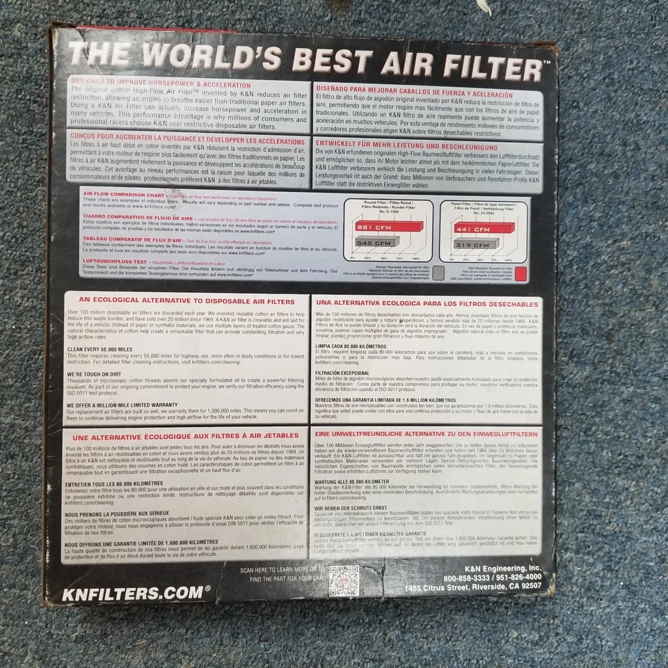 Filtro de aire de alto flujo lavable reutilizable K&N 33-2206 para Chrysler y Dodge Foto 2 de 4