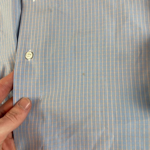 Brioni Dress Shirt Mens 16 Blue Made in Italy Mini Stripe Spread Collar Button - Picture 4 of 13