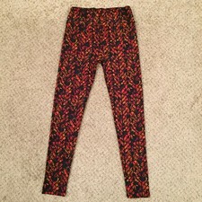 LuLaRoe Leggings One Size OS Black Orange Floral NWOT