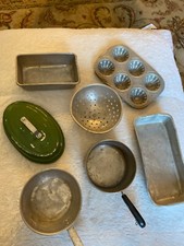 Vintage Aluminum Child's Play Toy Kitchen Plates Pans 7 Pieces