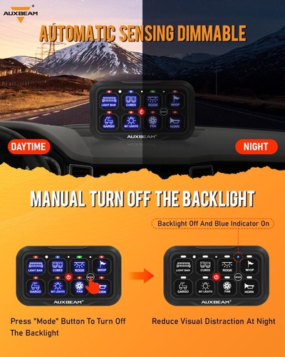 AUXBEAM RA84 Upgrade 8Gang RGB Switch Panel Panel + Remote Control Kit Universal - Picture 3 of 12