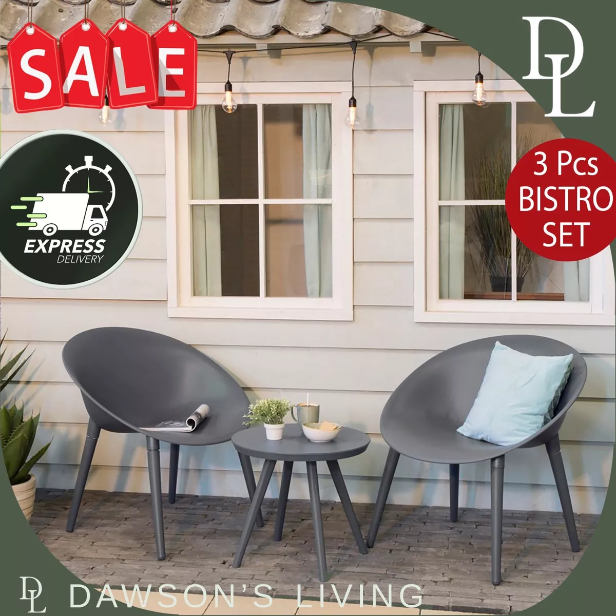 Bistro Set Garden Furniture Contemporary Modern Moon Chair Table