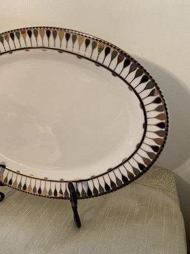 Grace Teaware 14”Platter Black Gray & Gold Drop Geometric Pattern MCM Style - Picture 8 of 18