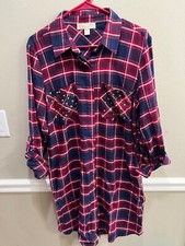 Michael Kors plaid T-shirt dress size L long sleeve studded pockets adjustable