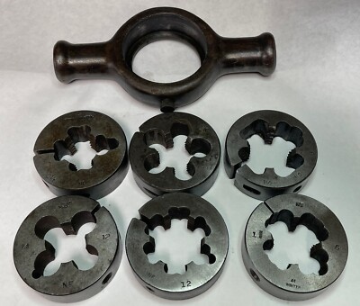 Vintage USA Threader Die Tool Set Ratchet WO Handle +6 Dies 3 RD See Sizes(24S8)