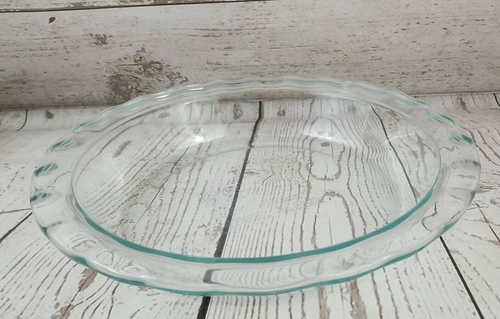 Pyrex Clear Glass Blue Tint Fluted Edge Deep Pie Plate 9.5" USA Baking C209 - Picture 10 of 11