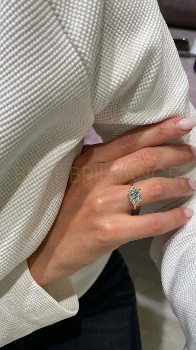 14K Yellow Gold 3 Carat Natural Cushion Diamond Three Stone Engagement Ring