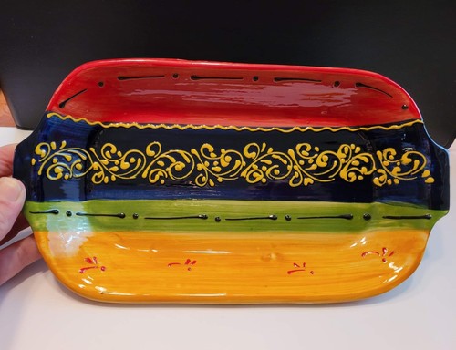 Arroyo Pottery Rectangular Plate Tray Signed. Handpainted Vibrant With Texture. - Picture 3 of 11