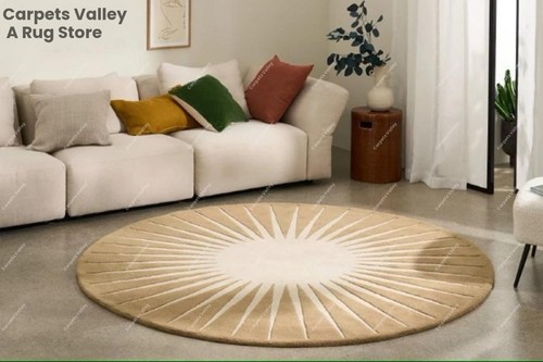 Round Brown Hand-Tufted Wool Handmade Area Rug Carpet for Living Room Bedroom - Picture 4 of 6