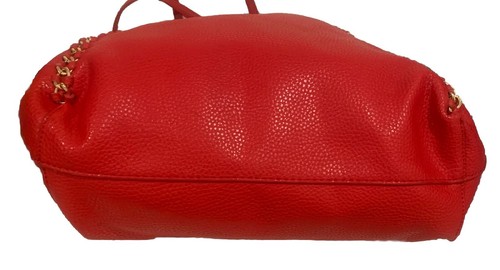 BCBG Red Tote Handbag Purse Faux Pebbled Leather Gold Accents - Picture 5 of 5