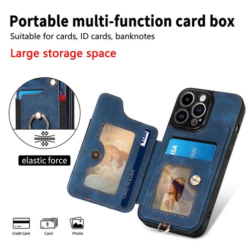 Ring Stand Leather Card Slot Phone Case For iPhone 14 13 12 11 Pro Max XR 8 7 6 - Picture 66 of 84