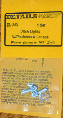 Details West HO #243 Ditch Lights w/Platforms & Lenses (Light Cast/Plastic Kit)