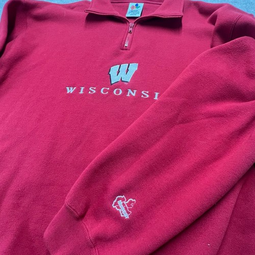 Vintage Wisconsin Badgers Red Quarter Zip Pullover Herren L Embroidered NCAA - Bild 6 von 6