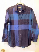 Burberry Brit Mens Blue Check Long Sleeve Button Up Shirt Size M Altered 